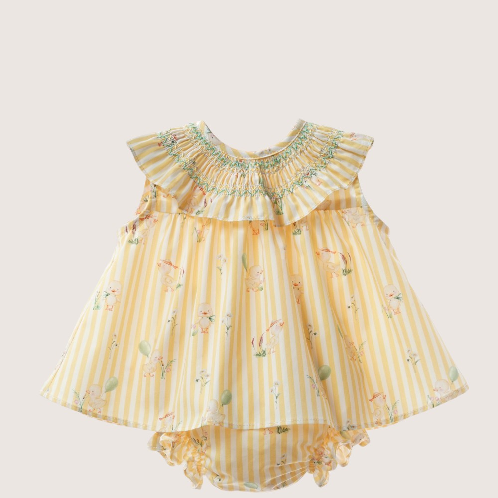 Baby Girls Yellow Striped Smocked Dress Set