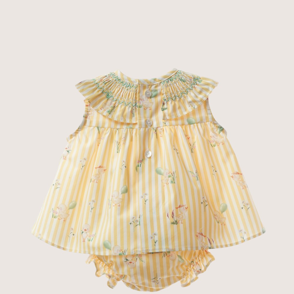 Baby Girls Yellow Striped Smocked Dress Set