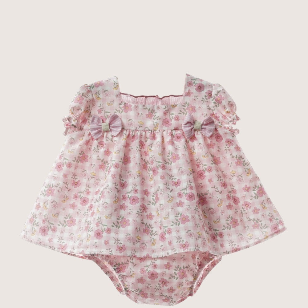 Baby Pink Floral Smocked Dress Set