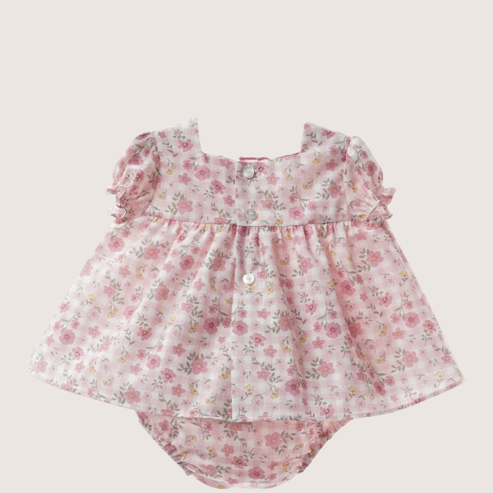 Baby Pink Floral Smocked Dress Set