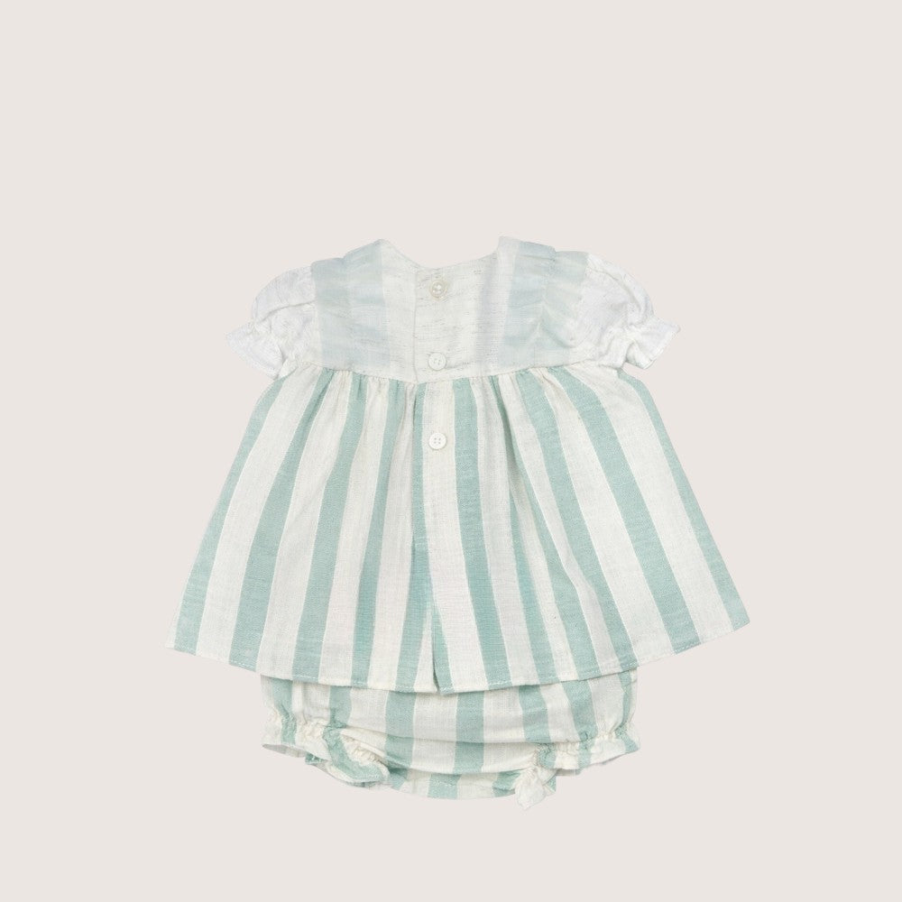 Baby Ceremony Beige & Mint Striped Dress