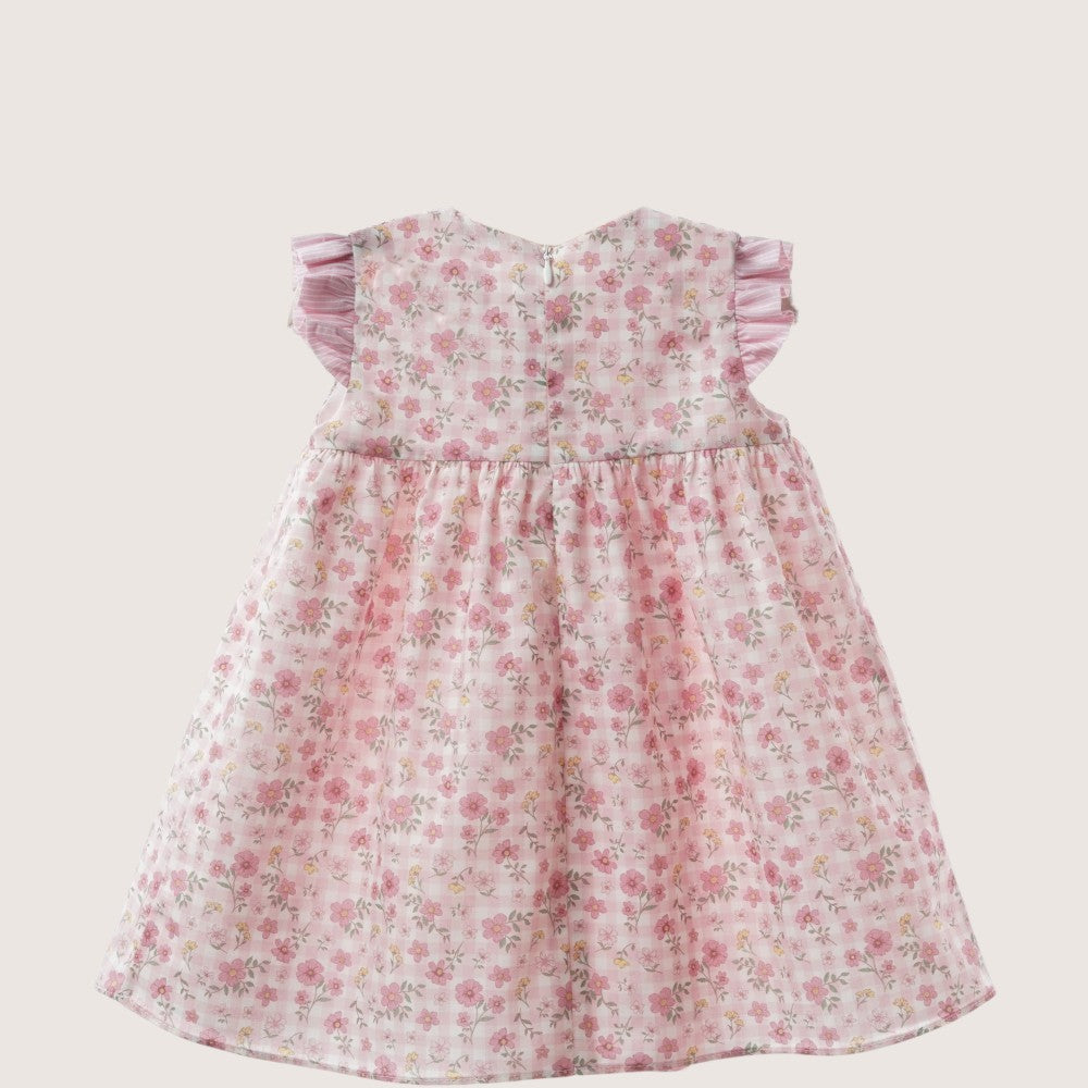 Girls Pink Floral Smocked Dress