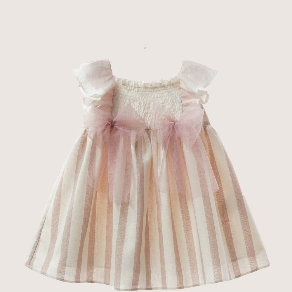 Girls Ceremony Beige & Pink Striped Dress