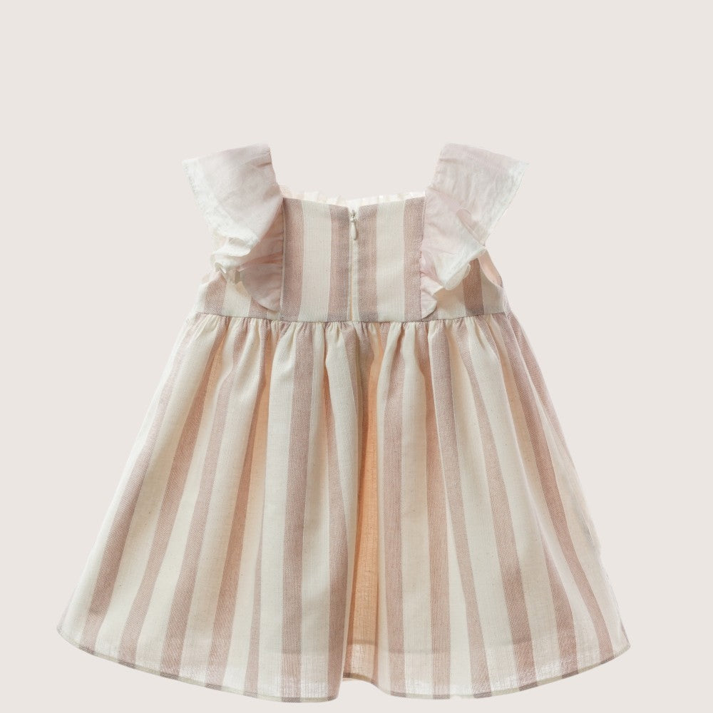 Girls Ceremony Beige & Pink Striped Dress