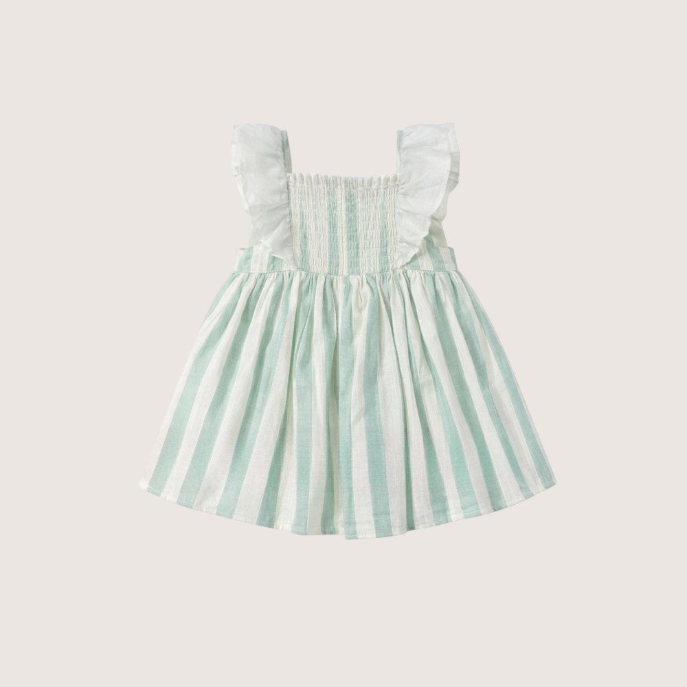Girls Ceremony Beige & Mint Striped Dress
