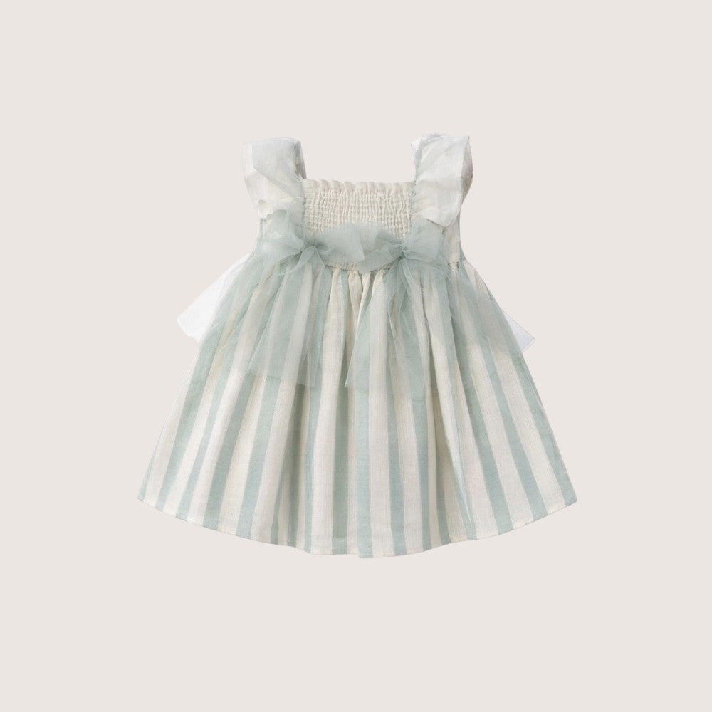 Girls Ceremony Beige & Mint Striped Dress