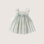 Girls Ceremony Beige & Mint Striped Dress