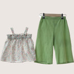 Girls Floral Top & Green Trousers Set