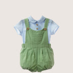 Baby Boys Green Shortie Set With Wooden Buttons