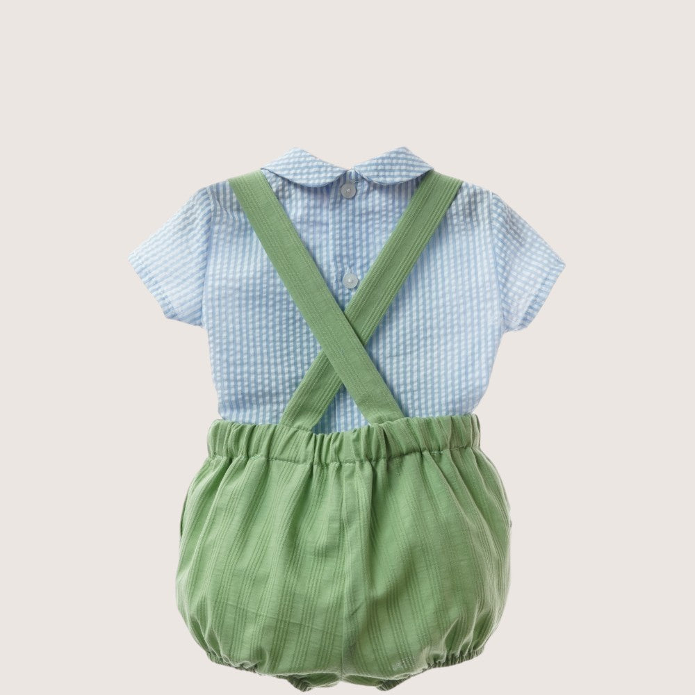 Baby Boys Green Shortie Set With Wooden Buttons