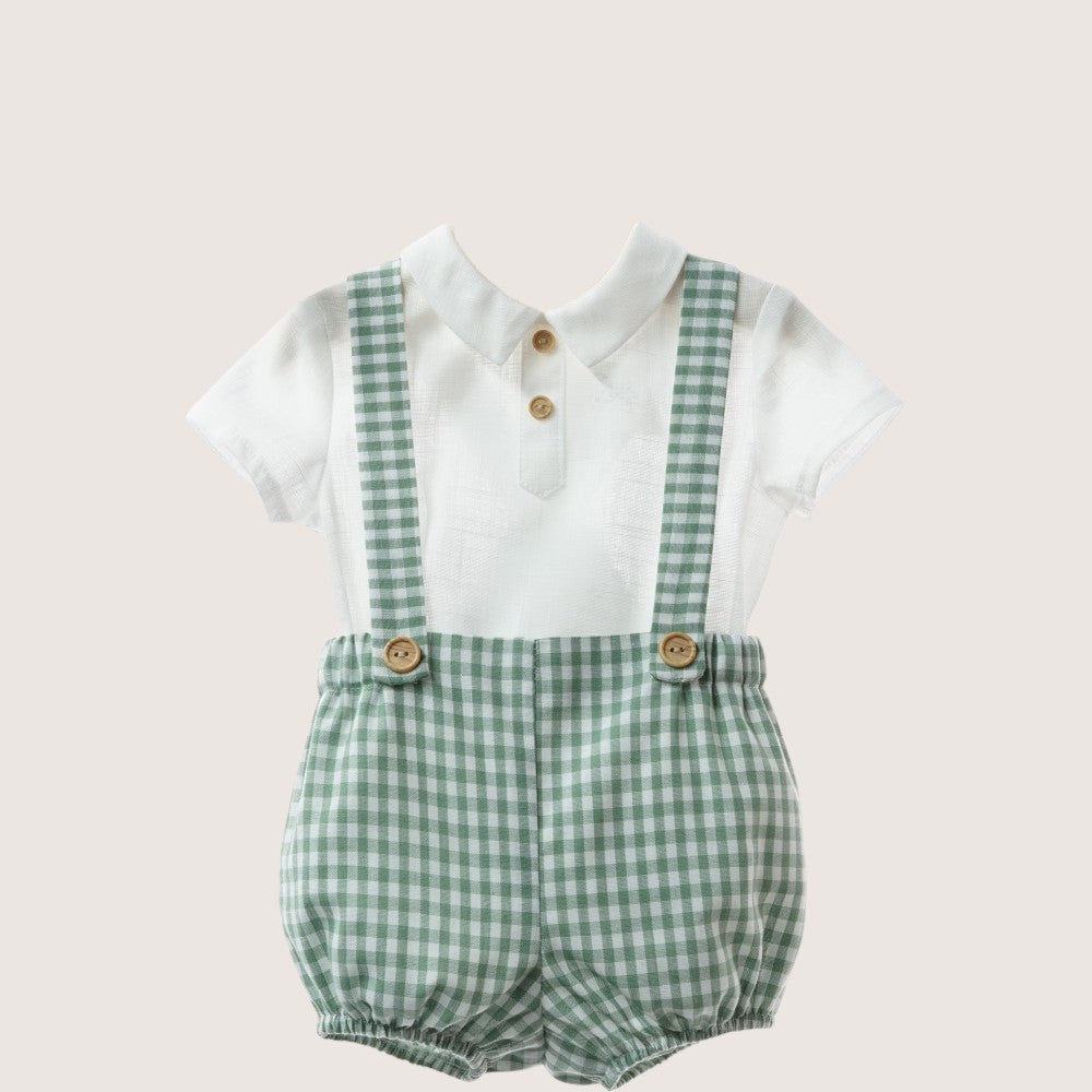 Baby Boys Green & White Shortie Set