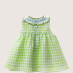 Girls Pastel Green Checkered Dress With Ruffled Collar