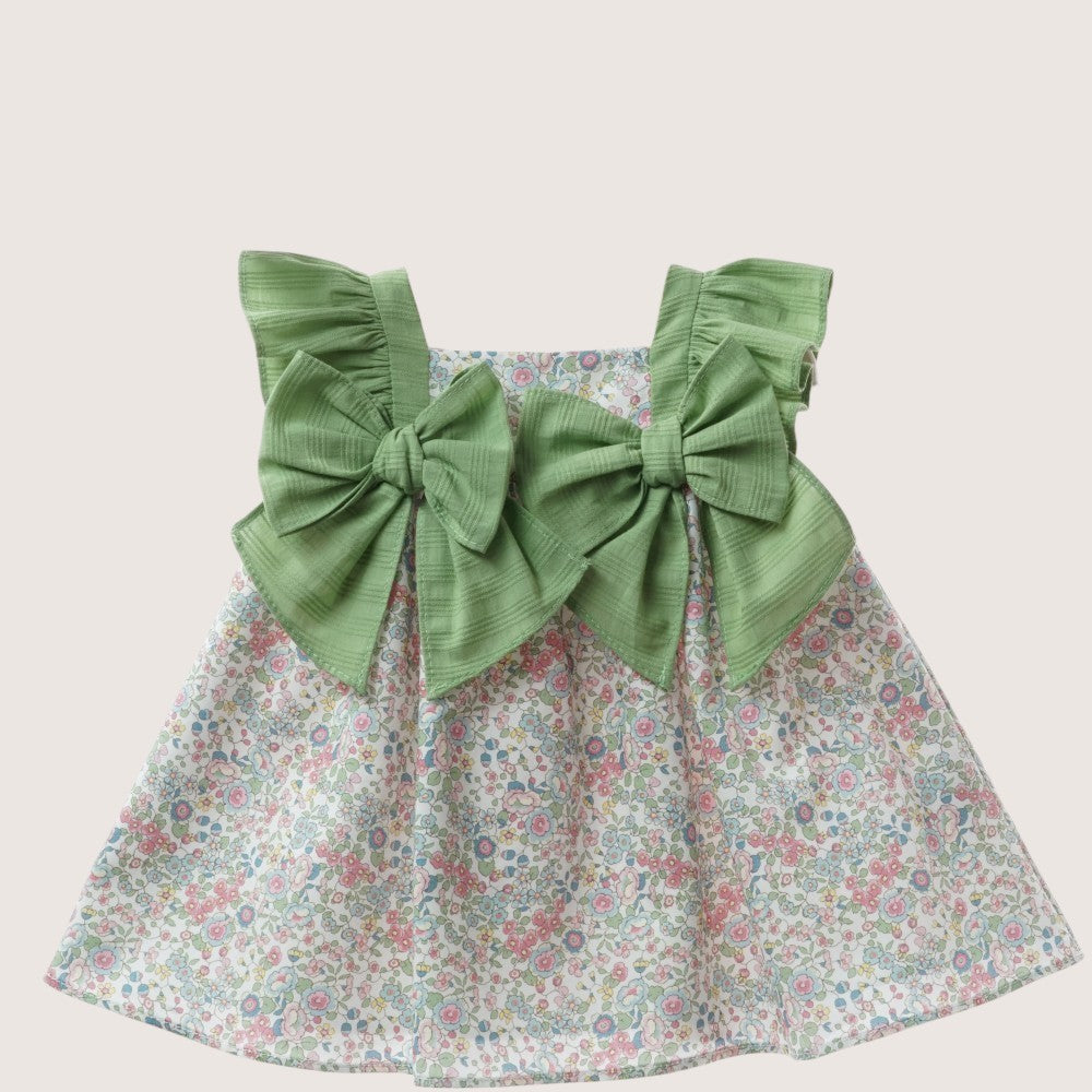 Floral Dress Set with Green Bows