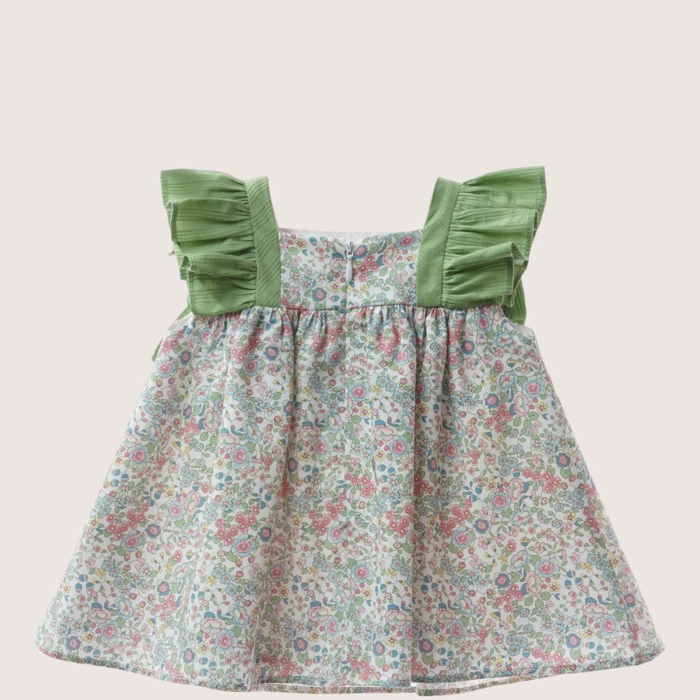 Floral Dress Set with Green Bows