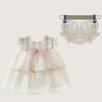 Ceremony Beige & Pink Dress With Tulle Bow