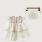 Ceremony Beige & Pink Dress With Tulle Bow