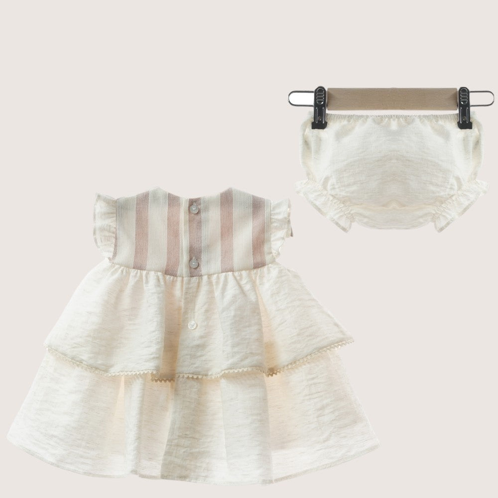 Ceremony Beige & Pink Dress With Tulle Bow