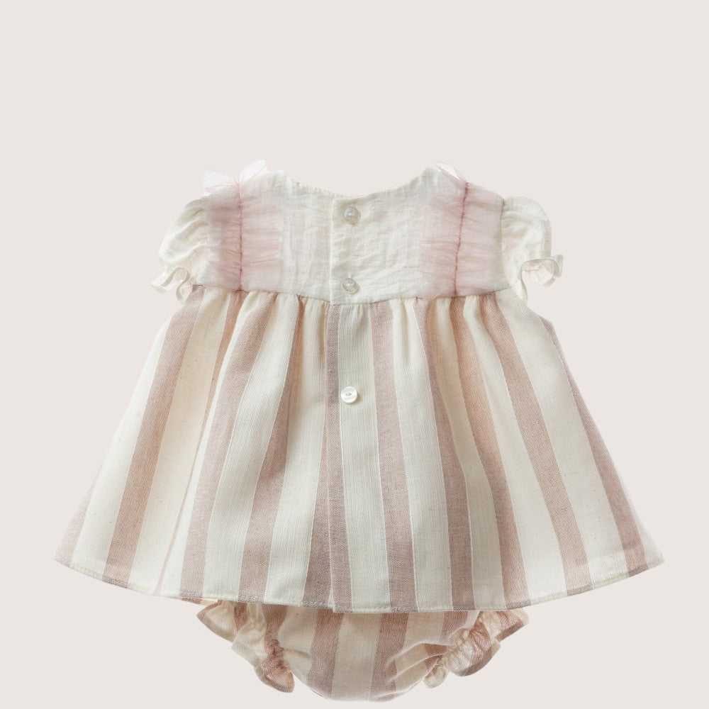 Baby Ceremony Beige & Pink Striped Dress