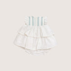 Ceremony Beige & Mint Dress With Tulle Bow