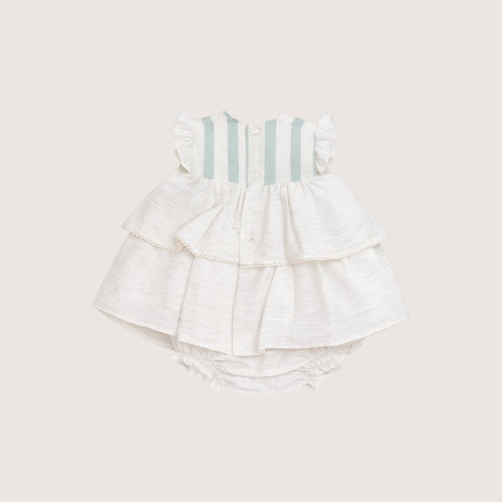 Ceremony Beige & Mint Dress With Tulle Bow