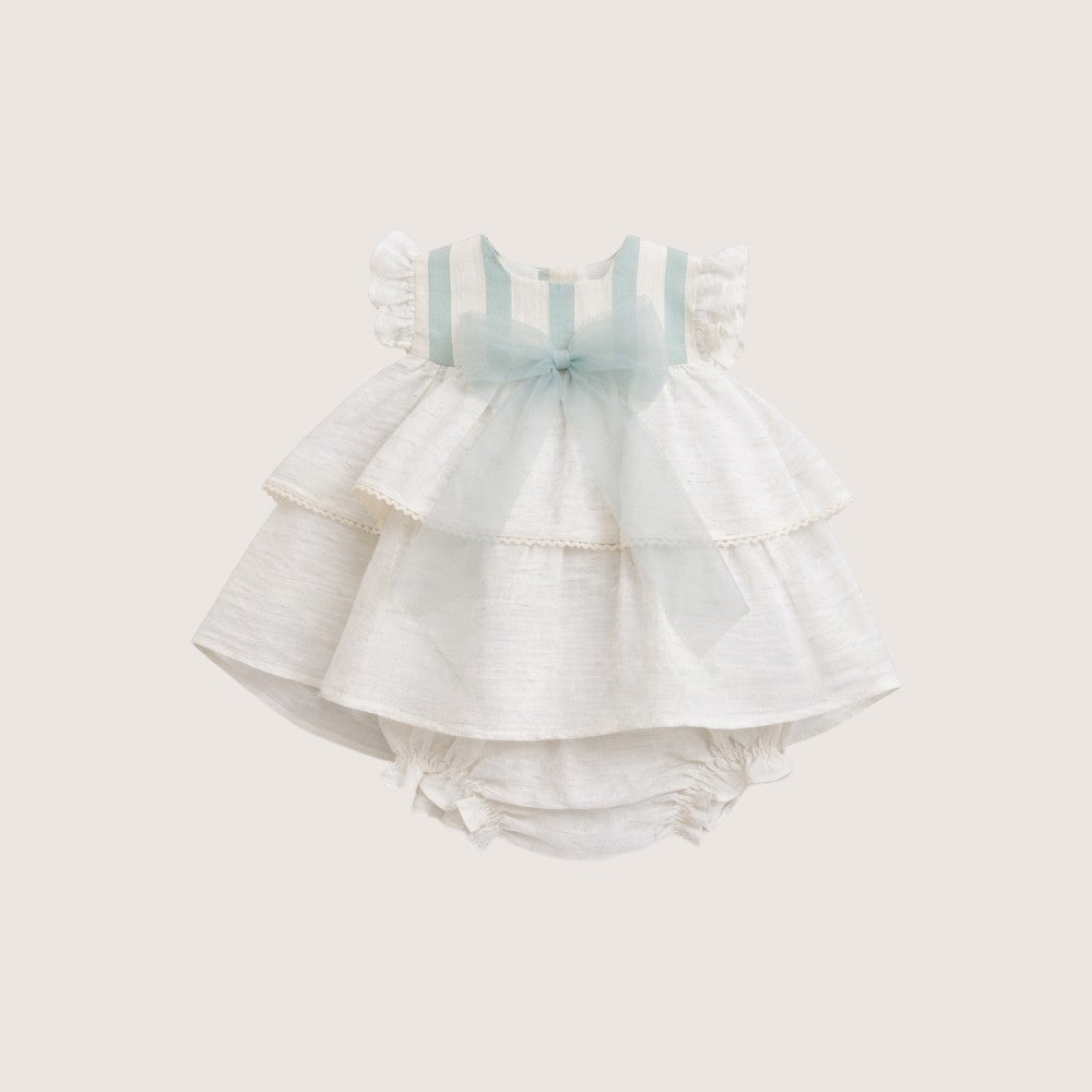 Ceremony Beige & Mint Dress With Tulle Bow